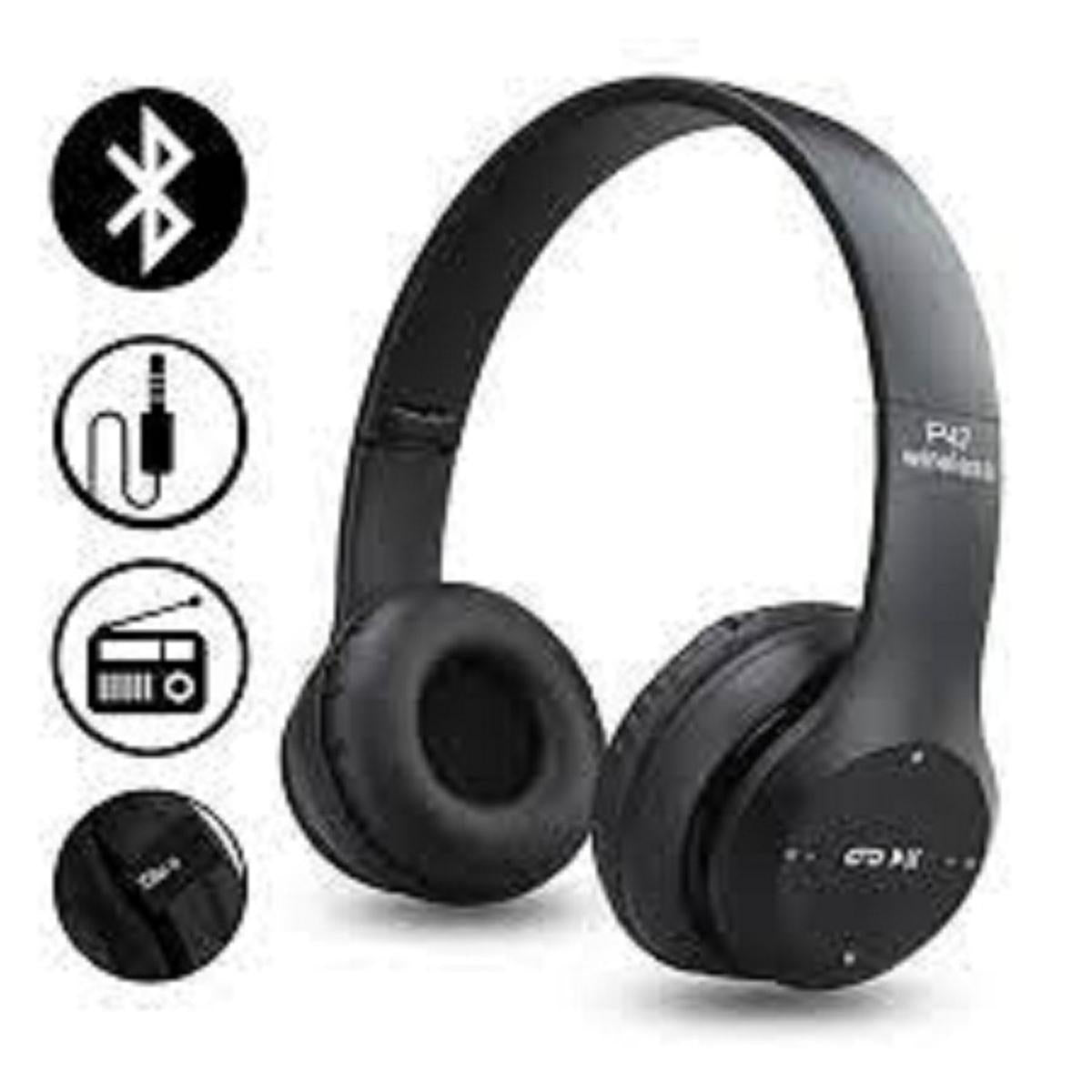 Wireless Headphones, P47 Bluetooth Foldable Headset with Microphone Support FM Radio TF for PC TV Smart Phones & Tablets Etc