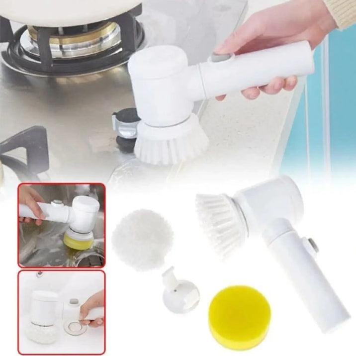 5in1 Rechargeable Magic Brush Car Waxing Handheld Scrubber 360 Degree Rotate with 3 Replaceable Multipurpose Brush Heads Kitchen Dishwashing Sponge Electric Cleaning BrushLow