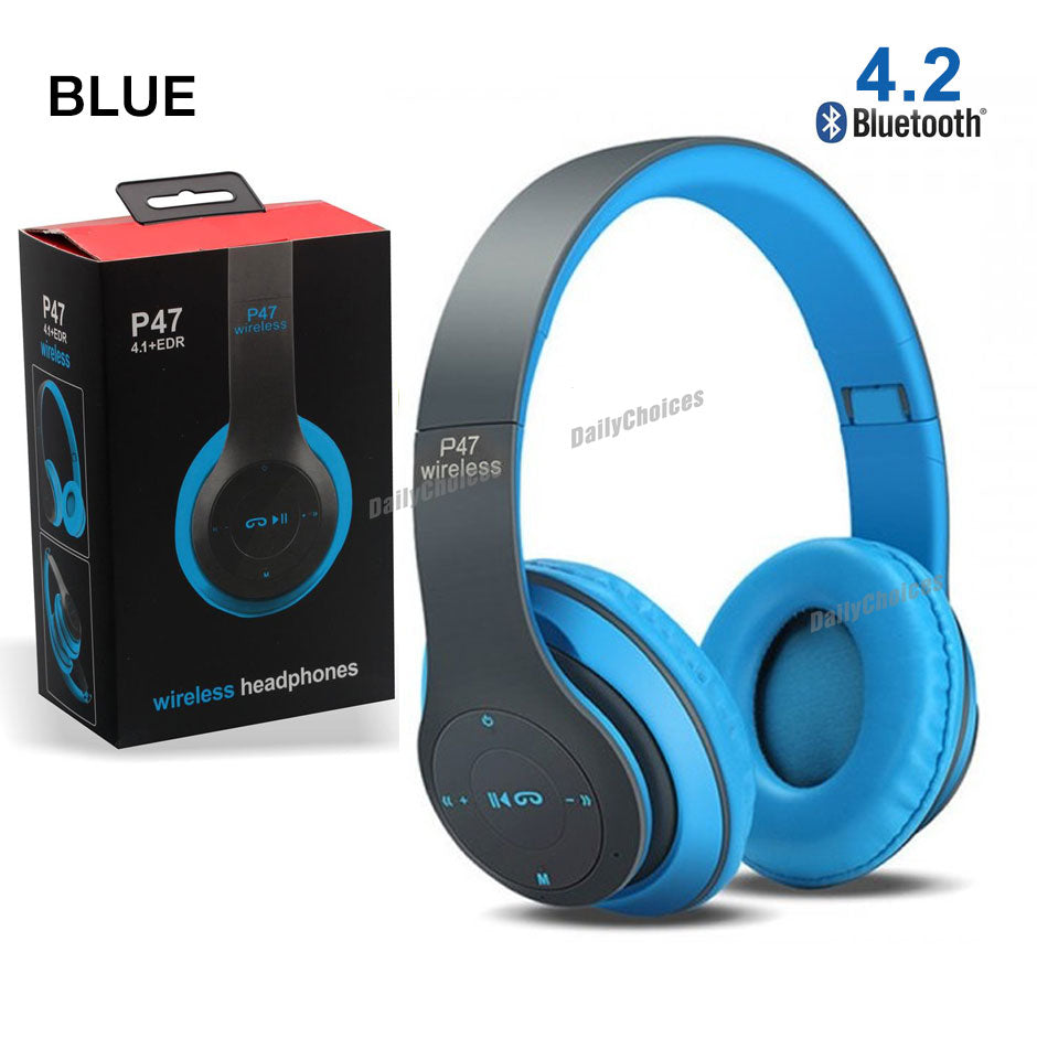 Wireless Headphones, P47 Bluetooth Foldable Headset with Microphone Support FM Radio TF for PC TV Smart Phones & Tablets Etc