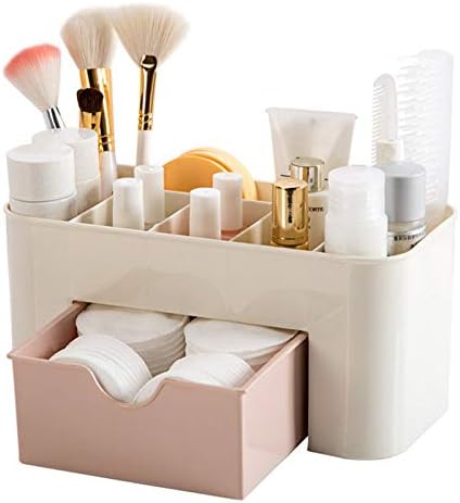 Plastic Makeup Organizer Make Up Brush Storage Box With Drawer, Desktop Cosmetics Storage Box Division Office Desk Organiser Stationery Storage Box Makeup Organiser for Bedroom Bathroom