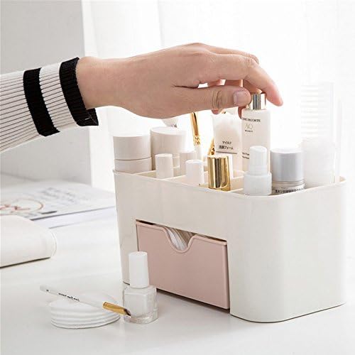 Plastic Makeup Organizer Make Up Brush Storage Box With Drawer, Desktop Cosmetics Storage Box Division Office Desk Organiser Stationery Storage Box Makeup Organiser for Bedroom Bathroom