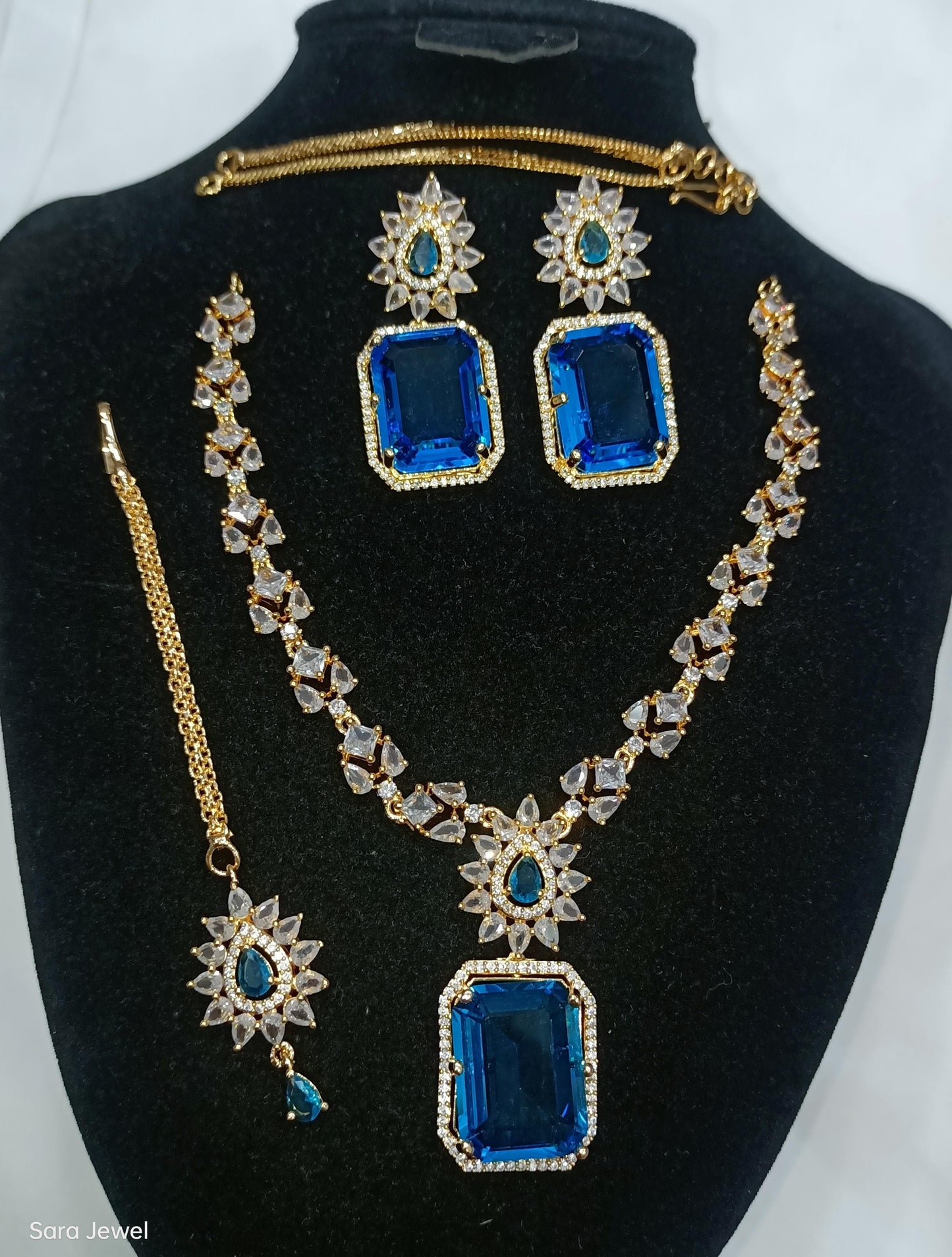 *New Design Best Quality AD Zarcon PartyWear Necklace Set With Teeka