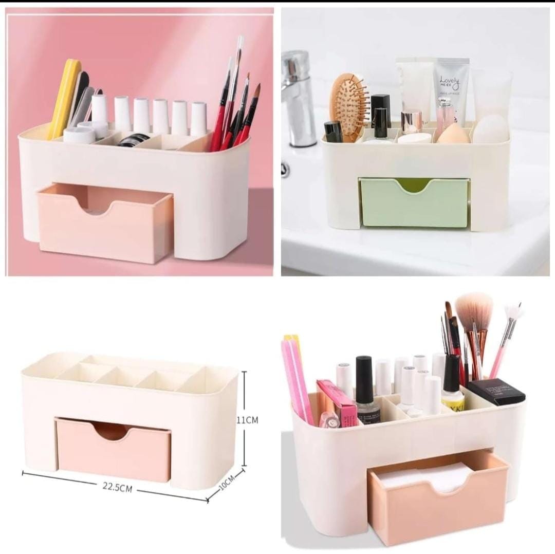 Plastic Makeup Organizer Make Up Brush Storage Box With Drawer, Desktop Cosmetics Storage Box Division Office Desk Organiser Stationery Storage Box Makeup Organiser for Bedroom Bathroom