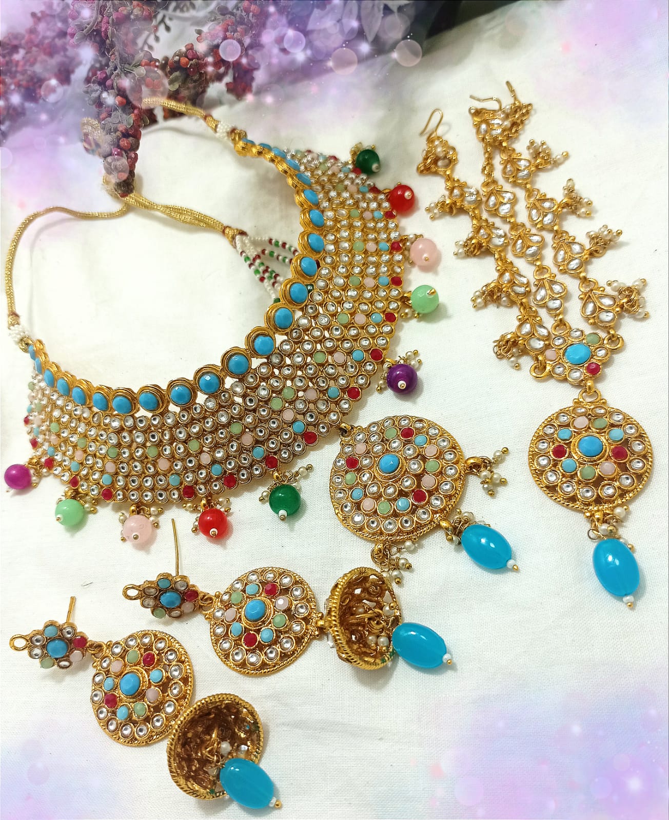 Kundan collection 🌴 🌴 Colur necklace set 🌴 🌴 Malta colour available  🌴 Indian collection Firoza