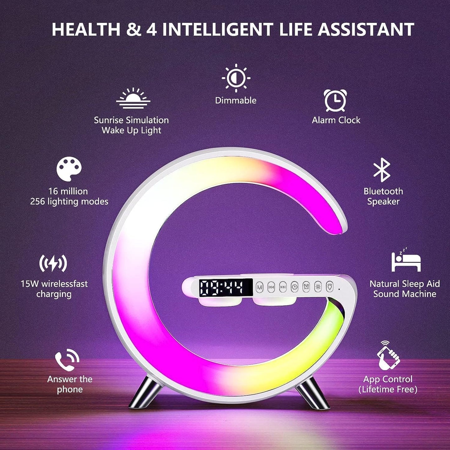 Mini Digital G Lamp, Multifunctional Wireless Charger Stand Alarm Clock Speaker, BT Speakers With Wireless Fast Charging, Mood Light Wireless Charger Lamp, LED Wireless Charging Speaker, Smart Intelligent LED Lamp, RGB Rhythm Smart Light Lamp